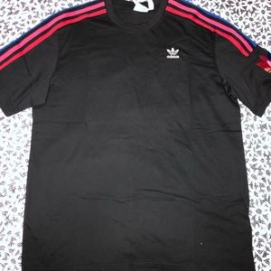Adidas black 3D trefoil 3 stripe tshirt